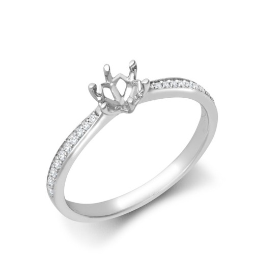 18ct White Gold 0.10ct Natural Diamond Pave set 6-claw Ring Mount- Holds 0.50ct