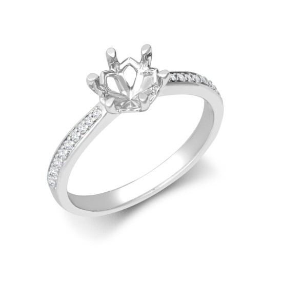 18ct White Gold 0.11ct Natural Diamond Pave set 6-claw Ring Mount- Holds 0.70ct