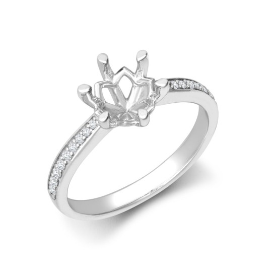 18ct White Gold 0.12ct Natural Diamond Pave set 6-claw Ring Mount- Holds 1.00ct