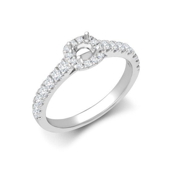 18ct White Gold 0.33ct Natural Diamond Micro-set Cushion-shaped Halo and Shoulders Wed-fit Ring Mount- Holds 0.25ct