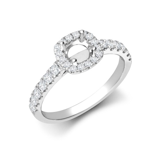 18ct White Gold 0.34ct Natural Diamond Micro-set Cushion-shaped Halo and Shoulders Wed-fit Ring Mount- Holds 0.50ct