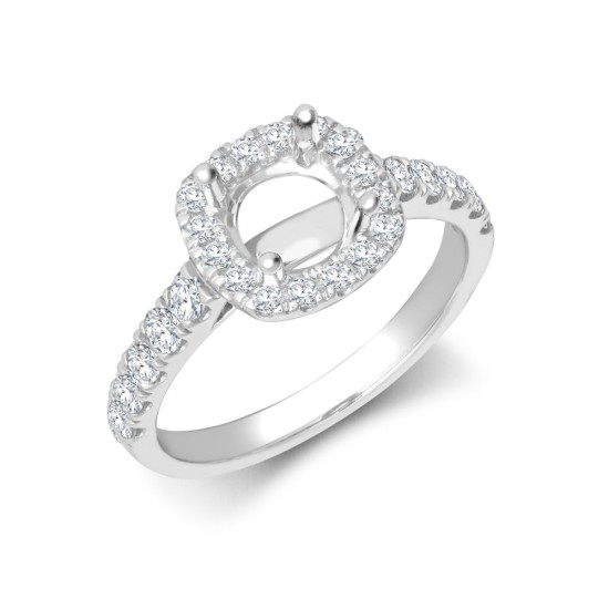 18ct White Gold 0.58ct Natural Diamond Micro-set Cushion-shaped Halo and Shoulders Wed-fit Ring Mount- Holds 1.00ct
