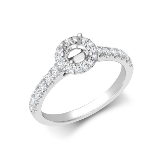 950 Platinum Gold 0.41ct Natural Diamond Micro-set Halo and Shoulders Wed-fit Ring Mount + 0.50ct Diamond