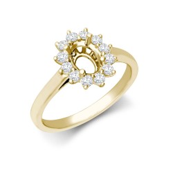 18ct Yellow Gold 0.35ct Natural Diamond Claw-set Cluster Halo Oval Ring - Holds 7x5mm
