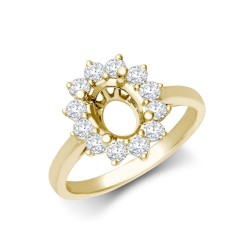 18ct Yellow Gold 0.62ct Natural Diamond Claw-set Cluster Halo Oval Ring - Holds 8x6mm