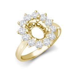 18ct Yellow Gold 0.96ct Natural Diamond Claw-set Cluster Halo Oval Ring - Holds 9x7mm