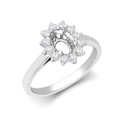 18ct White Gold 0.35ct Natural Diamond Claw-set Cluster Halo Oval Ring - Holds 7x5mm