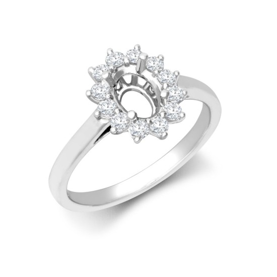 18ct White Gold 0.35ct Natural Diamond Claw-set Cluster Halo Oval Ring - Holds 7x5mm
