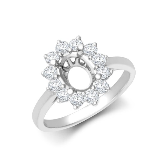 18ct White Gold 0.62ct Natural Diamond Claw-set Cluster Halo Oval Ring - Holds 8x6mm