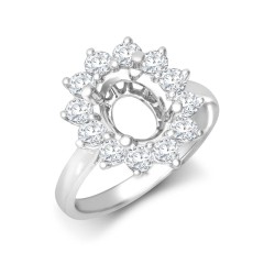 18ct White Gold 0.96ct Natural Diamond Claw-set Cluster Halo Oval Ring - Holds 9x7mm