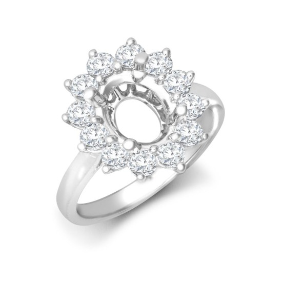 18ct White Gold 0.96ct Natural Diamond Claw-set Cluster Halo Oval Ring - Holds 9x7mm