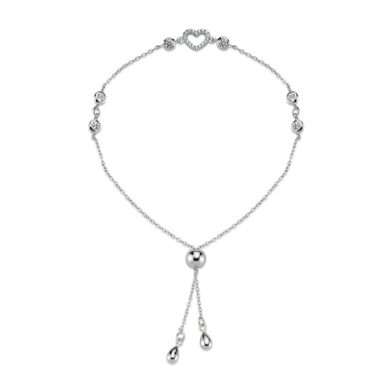 925 Silver CZ Heart and Bead Bracelet