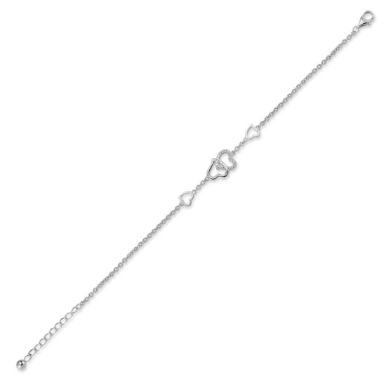 925 Silver CZ Set Double Heart Bracelet