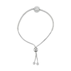 925 Silver CZ Cluster Toggle Bracelet