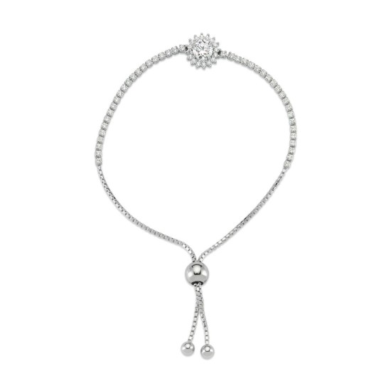 925 Silver CZ Cluster Toggle Bracelet