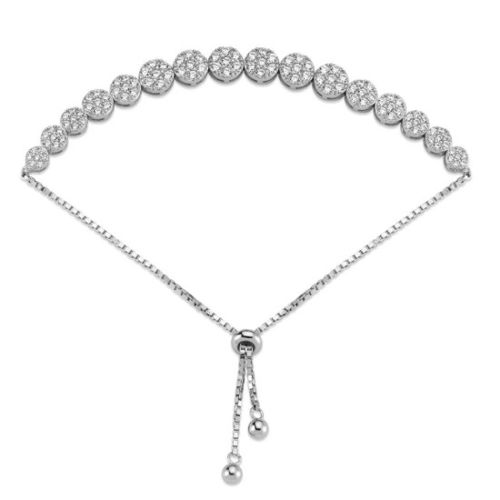 925 Silver CZ Cluster Toggle Bracelet