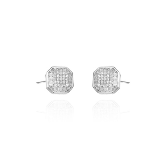 925 Silver CZ Brilliant and Baguette Cut Stud Earrings