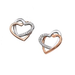 925 Silver Bi Colour CZ Set Double Heart Stud Earrings 925 Silver Bi Colour CZ Set Double Heart Stud Earrings