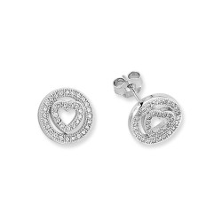 925 Silver CZ Set Heart in Circle Stud Earrings 925 Silver CZ Set Heart in Circle Stud Earrings