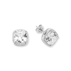 925 Silver CZ Set Cushion Halo Stud Earrings 925 Silver CZ Set Cushion Halo Stud Earrings