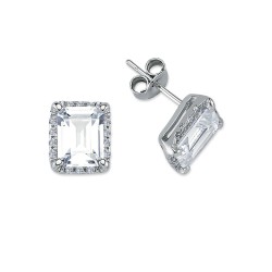 925 Silver CZ Set Emerald Cut Cluster Stud Earrings 925 Silver CZ Set Emerald Cut Cluster Stud Earrings