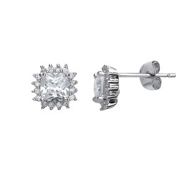 925 Silver Square CZ Set Cluster Stud Earrings 925 Silver Square CZ Set Cluster Stud Earrings