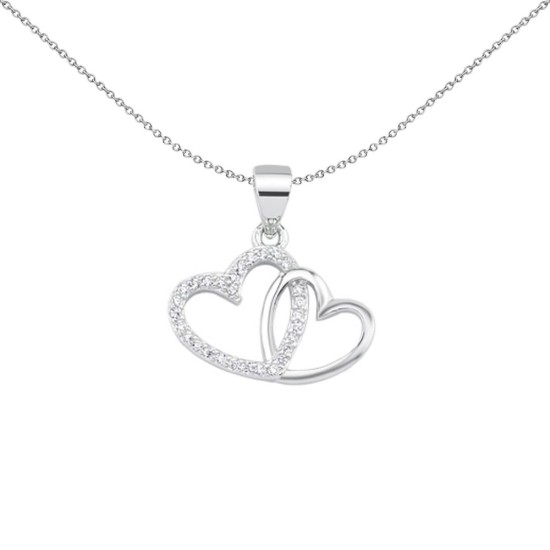 925 Silver CZ Double heart Pendant