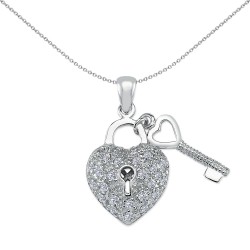 925 Silver CZ Heart and key Pendant