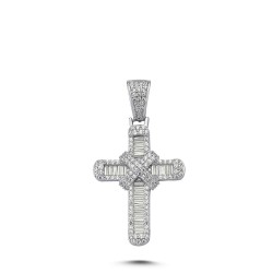 925 Silver CZ Brilliant and Baguette Cut Cross