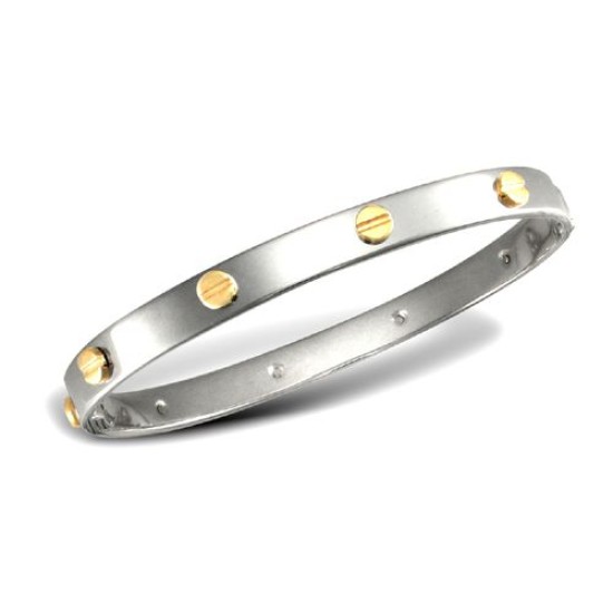 Gents White with Yellow Screws Solid Screw Bangle