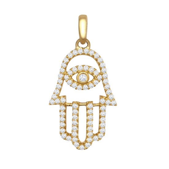 9ct Yellow CZ Set Hamsa Pendant