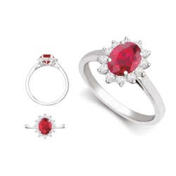 18ct White Gold 0.62ct Natural Diamond Claw-set Cluster Halo Oval Ring - Holds 8x6mm Ruby 1.25cts