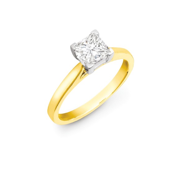 18ct Yellow Gold 1.00ct Princess Cut Solitaire Wed Fit Natural Diamond Ring