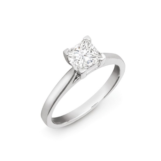 18ct White Gold 70pts Princess Cut Solitaire Wed Fit Natural Diamond Ring