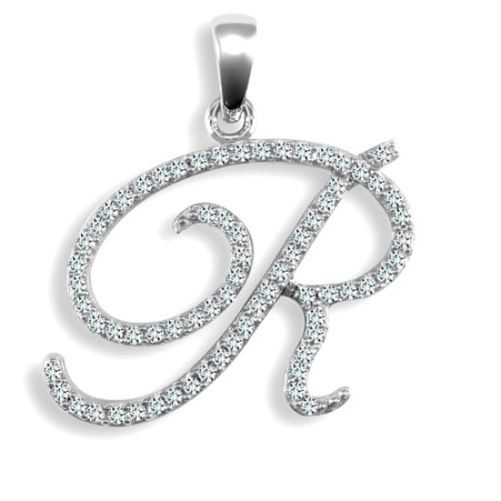 9ct White Gold Natural Diamond Set Initial Pendant