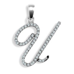 9ct White Gold Natural Diamond Set Initial Pendant