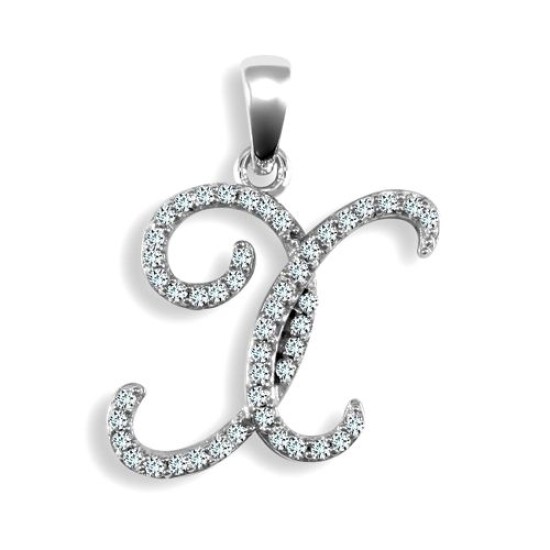 9ct White Gold Natural Diamond Set Initial Pendant