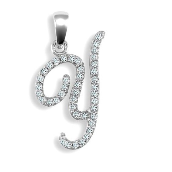 9ct White Gold Natural Diamond Set Initial Pendant