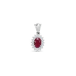 9ct White Gold Natural Diamond And Ruby Pendant