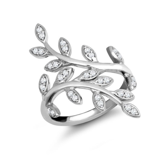9ct White Gold 0.25cts Natural Diamond Leaf Ring