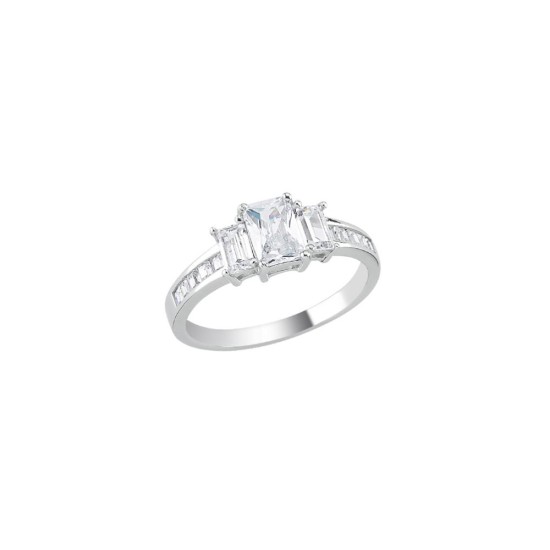 925 Silver CZ Trilogy Bageutte Ring