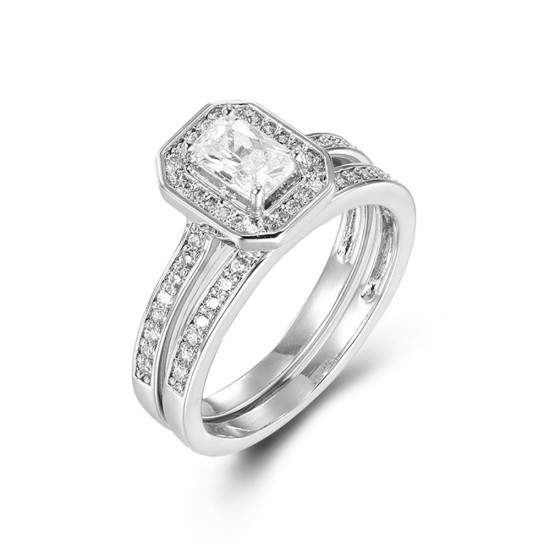 925 Silver Pear Emerald Cut and Half ET Set Rings