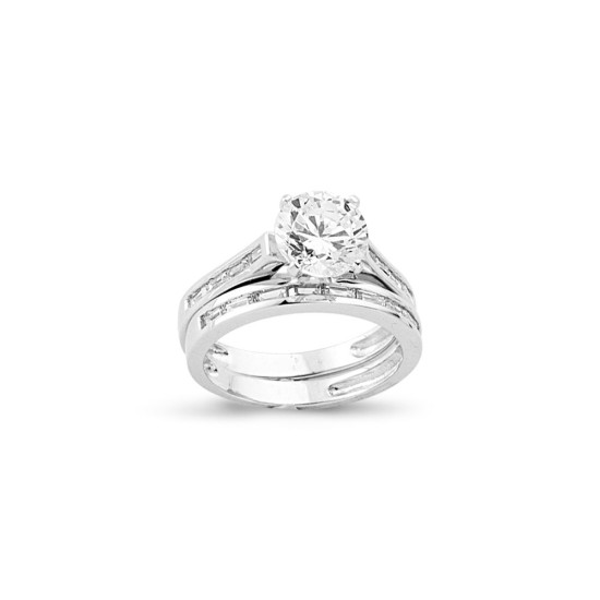 925 Silver CZ RBC and Half ET Set Rings