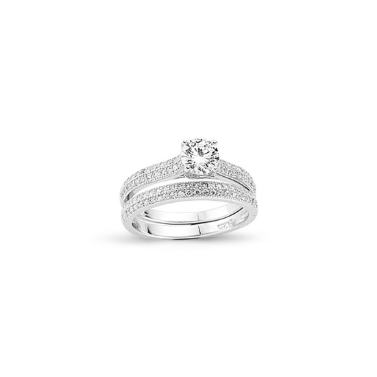 925 Silver CZ RBC and Half ET Set Rings
