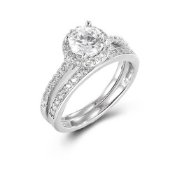 925 Silver CZ RBC and Half ET Set Rings