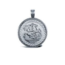 925 Silver Full Size St George Medal Pendant Rope Edge