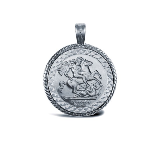 925 Silver Full Size St George Medal Pendant Rope Edge
