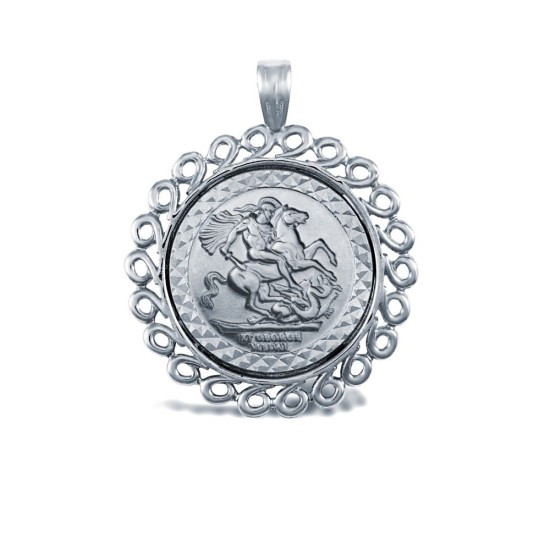 925 Silver Full Sovereign Pendant Mount Swirl Design