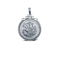 925 Silver Half Size St George Medal Rope Edge Pendant