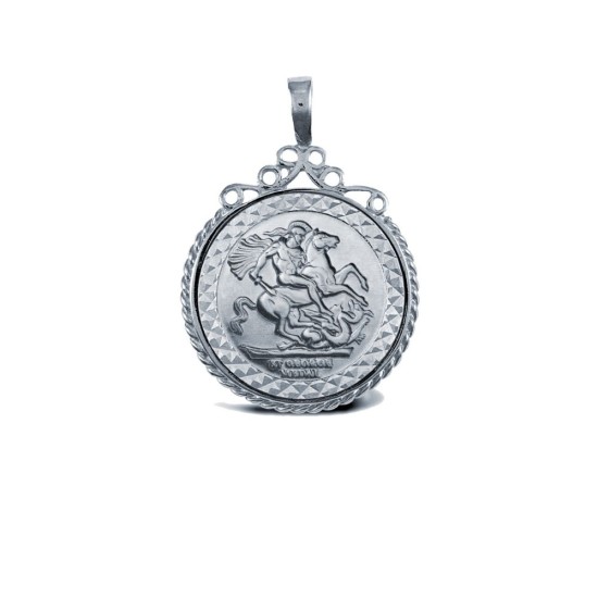 925 Silver Half Size St George Medal Rope Edge Pendant